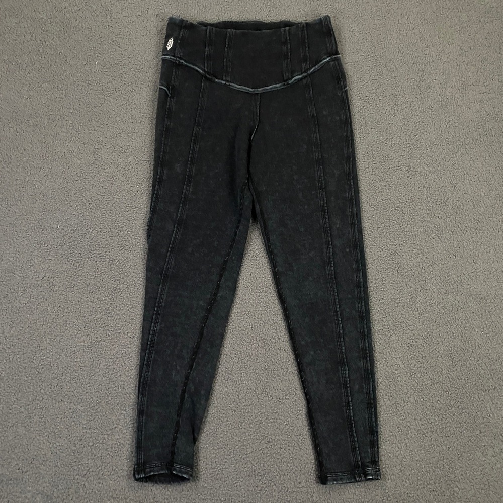 Free People Movement Leggings Women Medium Black Mineral Wash Seam Athletic Yoga